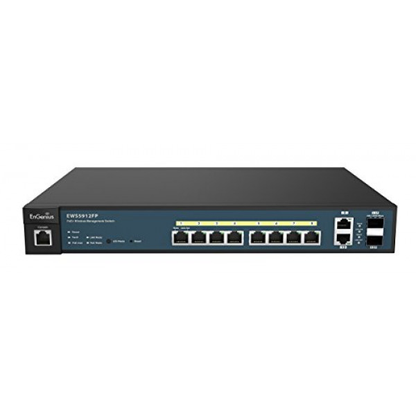 EnGenius 8 Gigabit 802.3at/af PoE+ Port Full Power Layer 2 Managed Switch, 2 SFP & 2 Uplink Ports, 130W PoE Budget with Centralized Network Management [managed up to 50 EnGenius APs] (EWS5912FP)