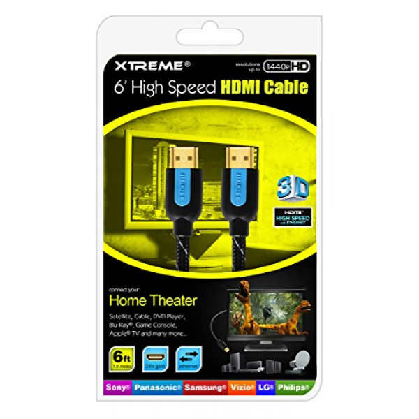 Xtreme Cables 84106 6' High-Speed Braided HDMI Cable With Ethernet