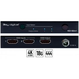 Key Digital KD-S2x1 2 Inputs to 1 Output HDMI Switcher, supports HDR10, HDCP2.2, Ultra HD/4K